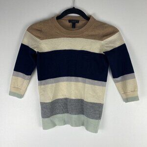 J. Crew Women's Merino Wool Striped Sweater Size XS Pullover Cream Navy Tan
